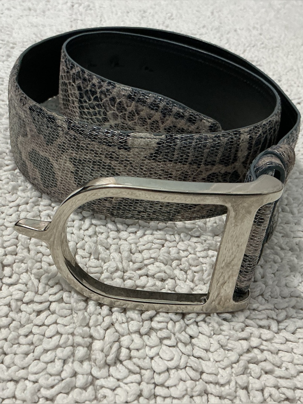 G. Duftler Designs Sandy Duftler Snake Print Leather Spur Buckle Belt 36